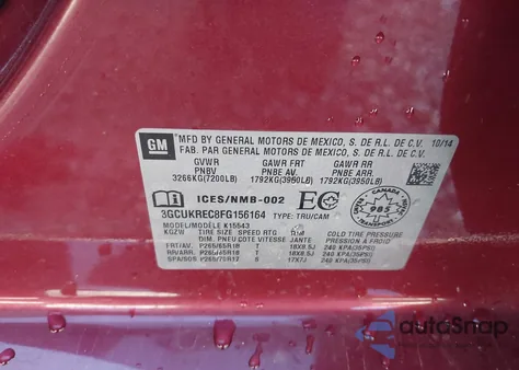 2015 Chevrolet Silverado 1500 1Lt/2Lt z USA, uszkodzony, nr VIN 3GCUKREC8FG156164